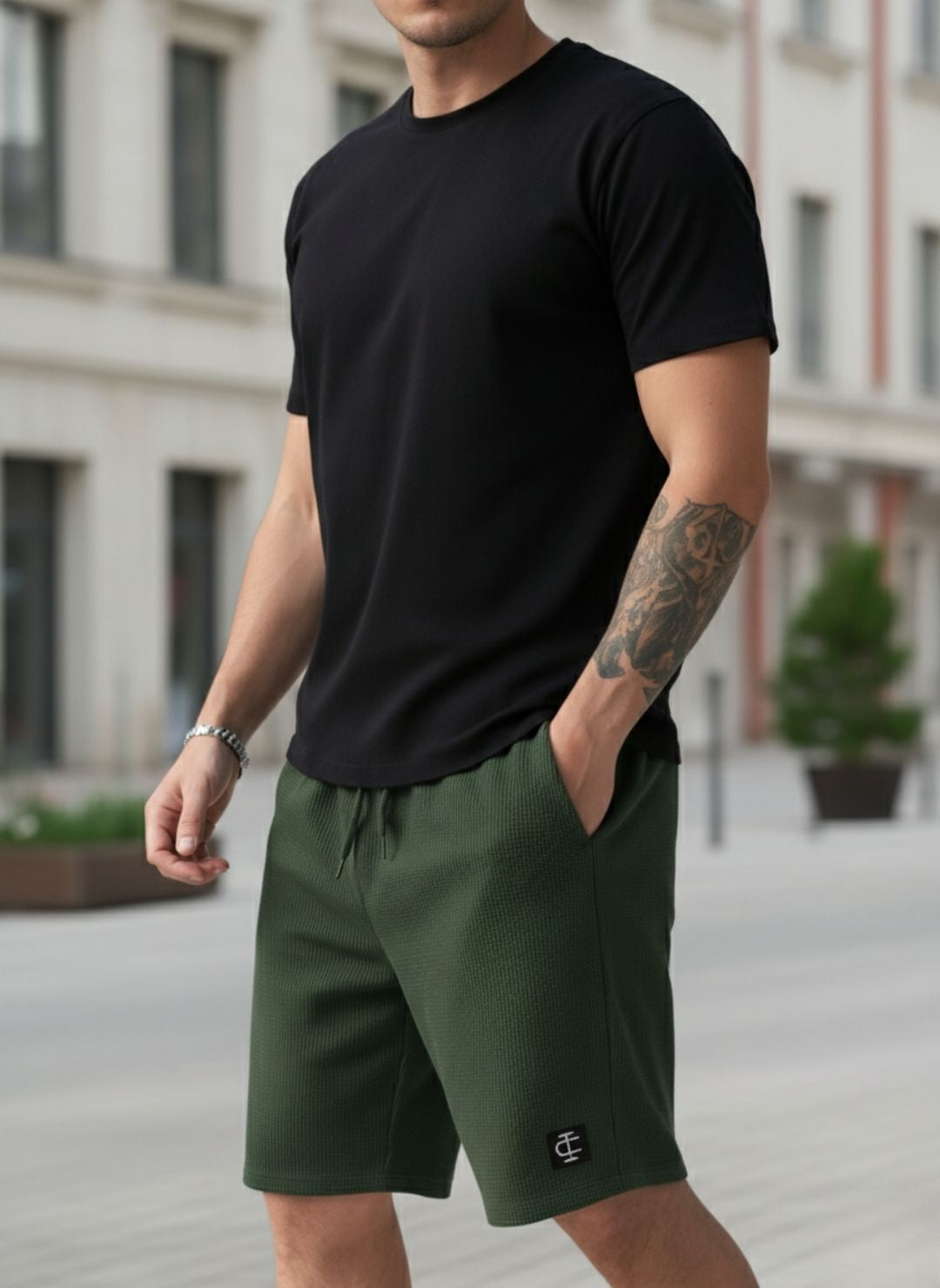 Men's Olive Green Premium Waffle Knit Shorts