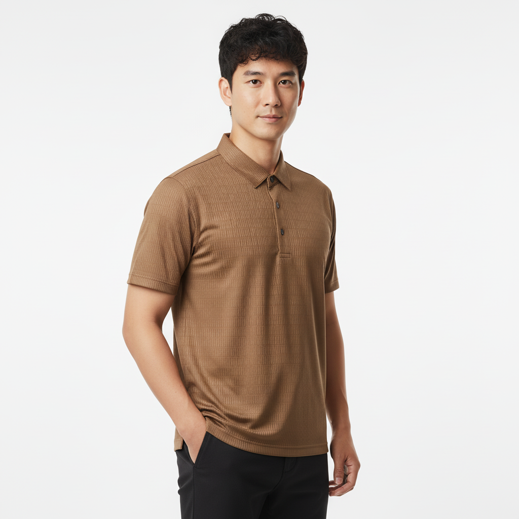 Men's Mocha Brown Stitchless Tech-Stretch Polo T-Shirt
