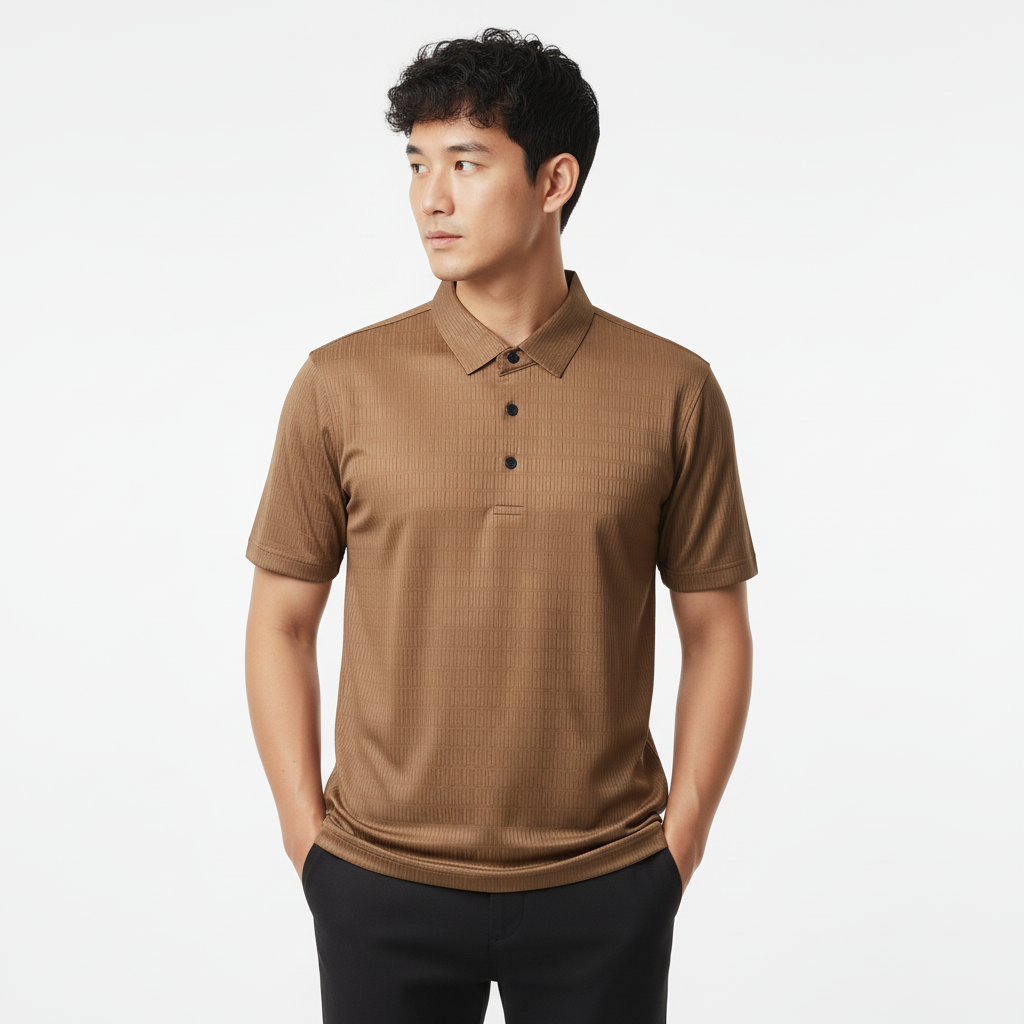 Men's Mocha Brown Stitchless Tech-Stretch Polo T-Shirt