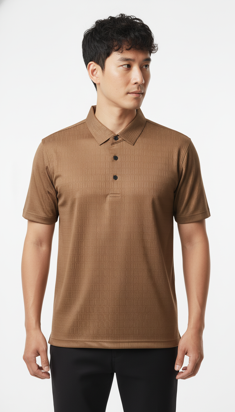 Men's Mocha Brown Stitchless Tech-Stretch Polo T-Shirt