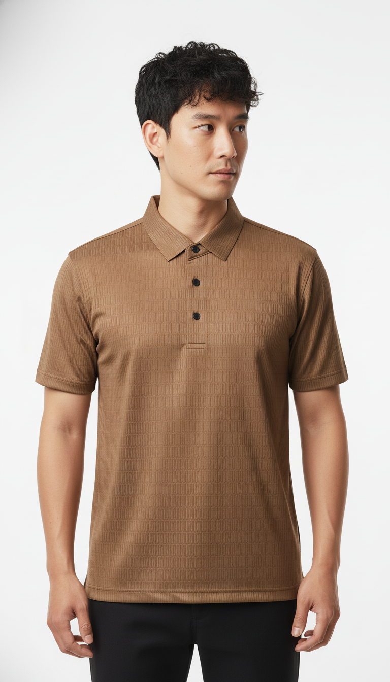 Men's Mocha Brown Stitchless Tech-Stretch Polo T-Shirt