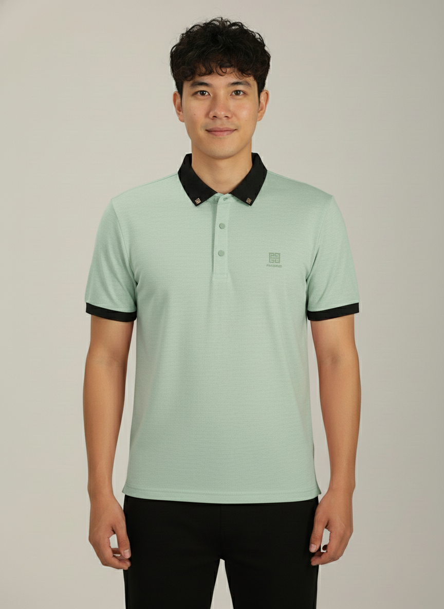 Men’s Mint Green Premium Stretch Polo with Contrast Ribbed Collar T-Shirt