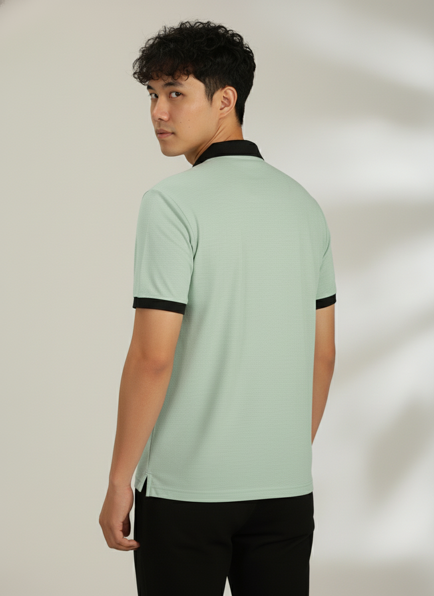 Men’s Mint Green Premium Stretch Polo with Contrast Ribbed Collar T-Shirt
