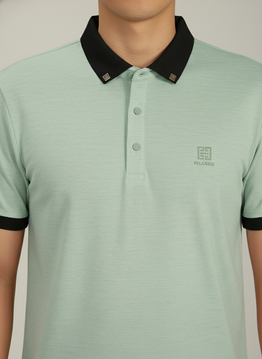Men’s Mint Green Premium Stretch Polo with Contrast Ribbed Collar T-Shirt