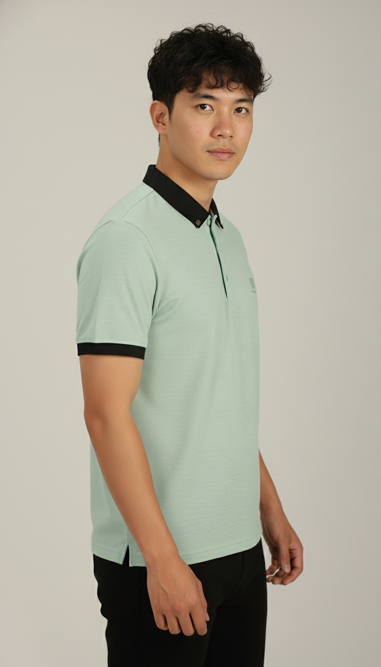 Men’s Mint Green Premium Stretch Polo with Contrast Ribbed Collar T-Shirt