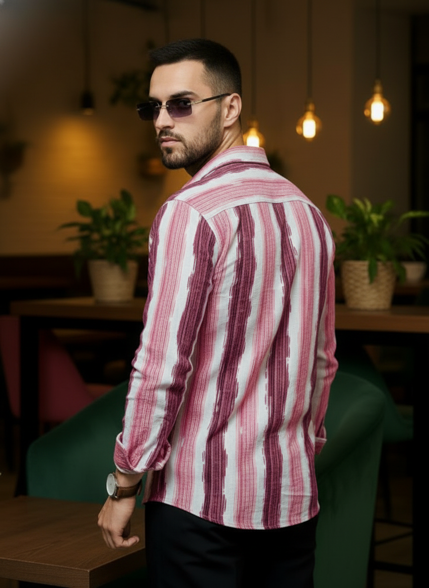 Men's Pink Abstract Stripe Winkle Ribbed Shirt