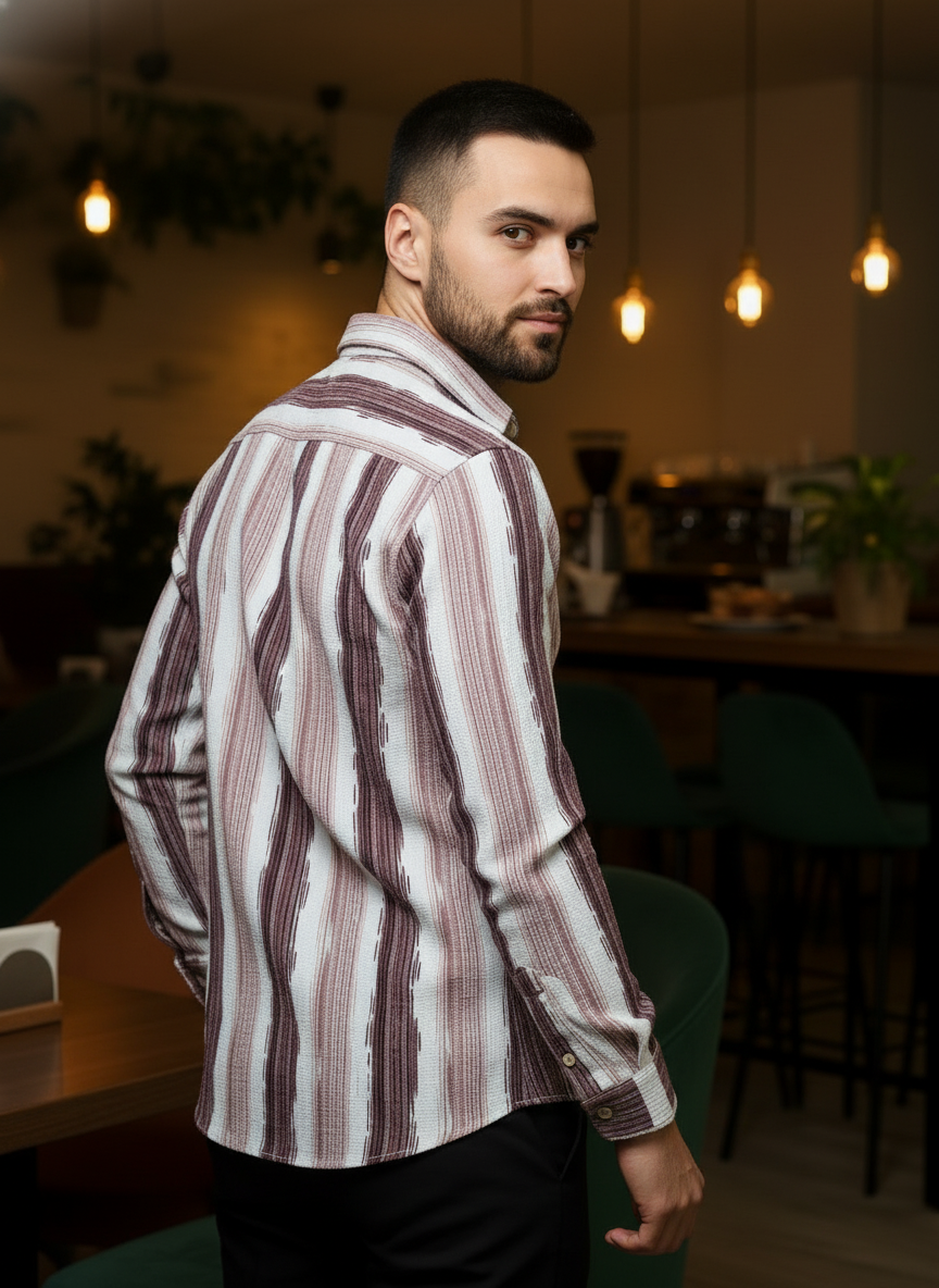 Men's Purple Abstract Stripe Winkle Ribbed Shirt