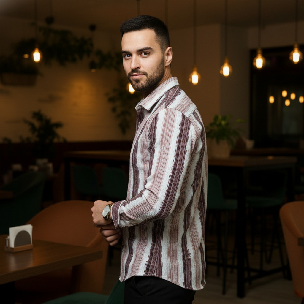 Men's Purple Abstract Stripe Winkle Ribbed Shirt