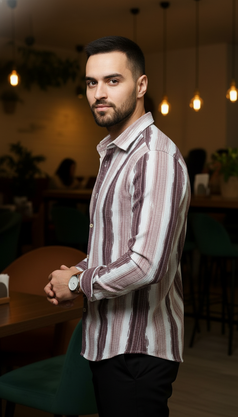 Men's Purple Abstract Stripe Winkle Ribbed Shirt