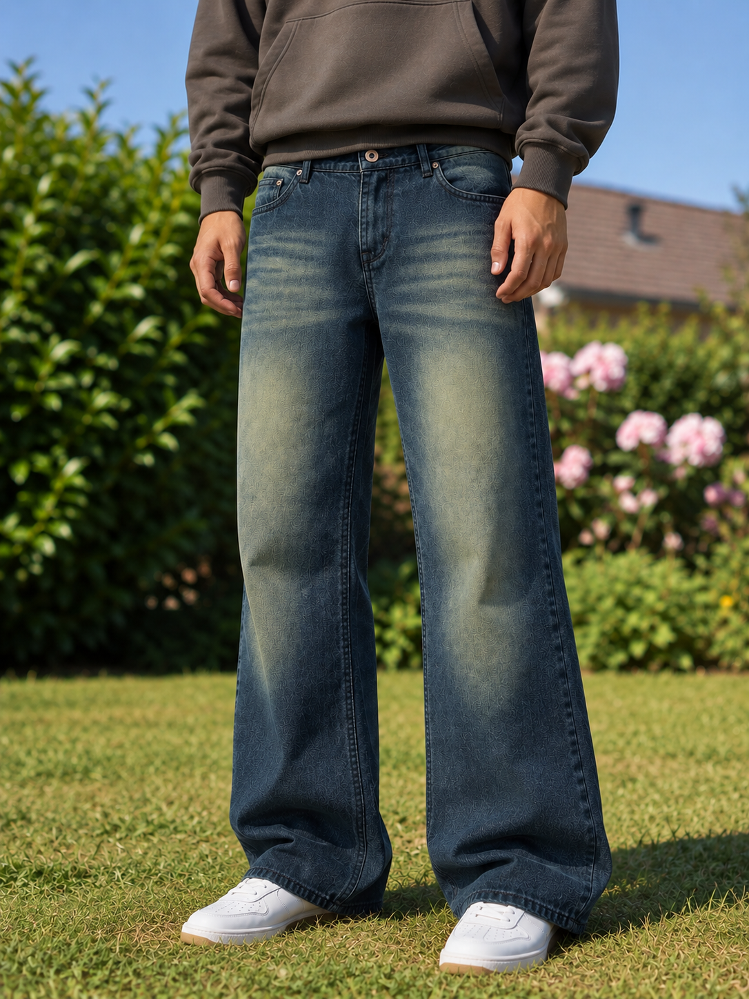 Men's Straight Fit Faded Denim Jeans - Vintage Blue
