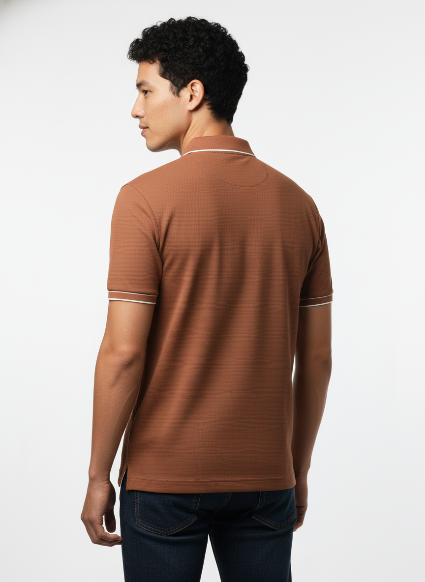 Men's Rustic Copper Contrast Trim Zip Polo T-Shirt