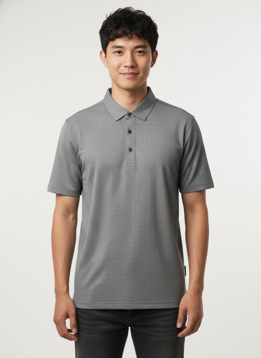 Men's Silver Grey Stitchless Tech-Stretch Polo T-Shirt