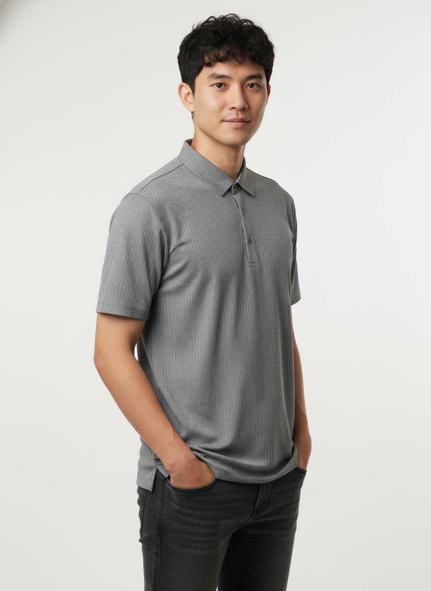 Men's Silver Grey Stitchless Tech-Stretch Polo T-Shirt