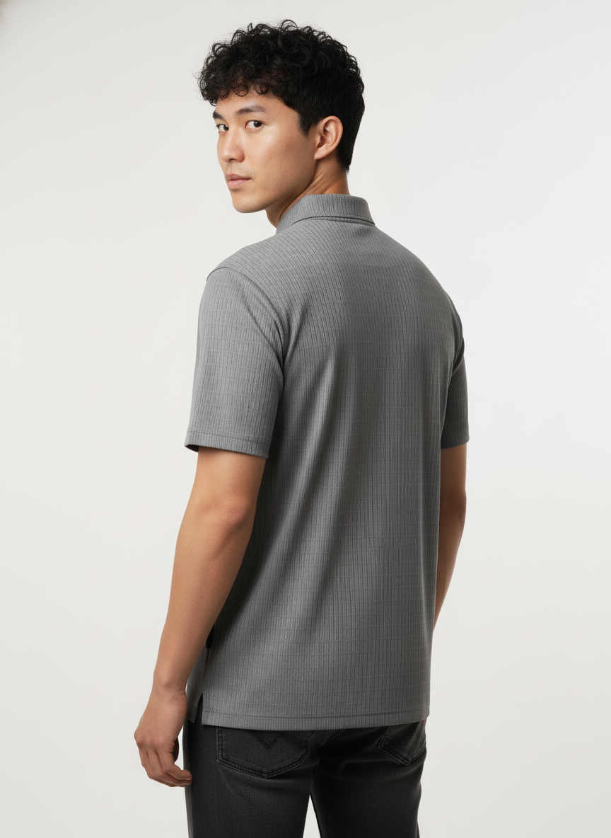 Men's Silver Grey Stitchless Tech-Stretch Polo T-Shirt