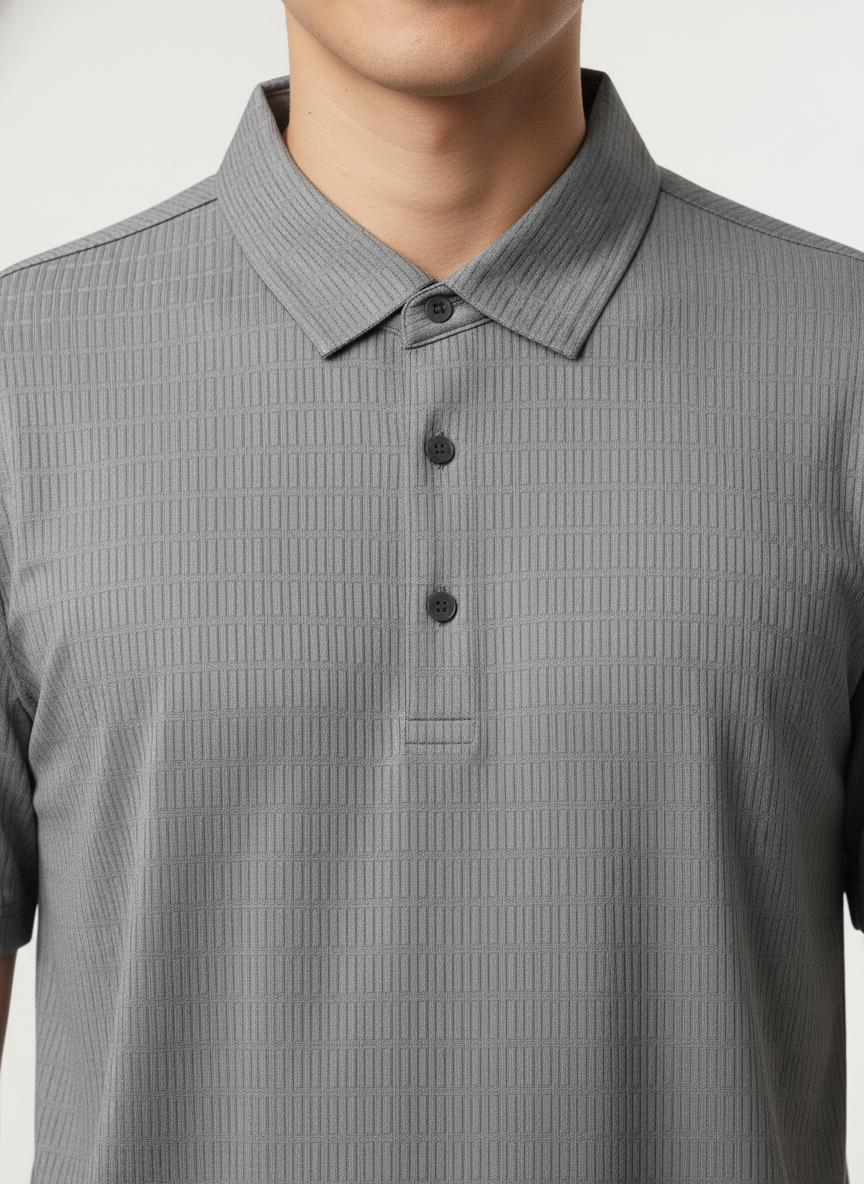 Men's Silver Grey Stitchless Tech-Stretch Polo T-Shirt