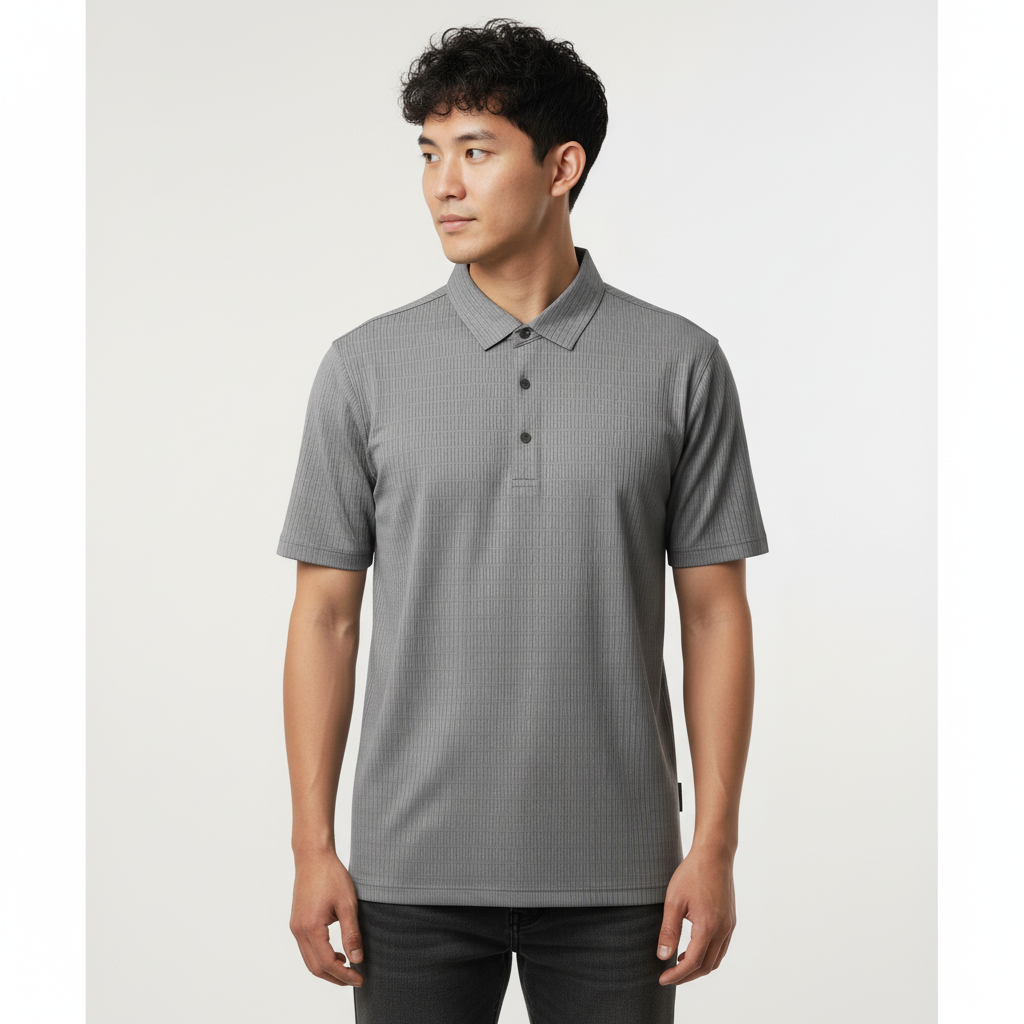 Men's Silver Grey Stitchless Tech-Stretch Polo T-Shirt