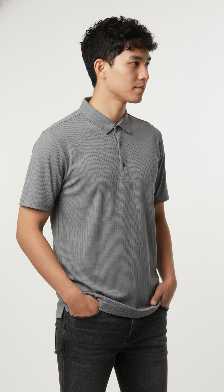 Men's Silver Grey Stitchless Tech-Stretch Polo T-Shirt