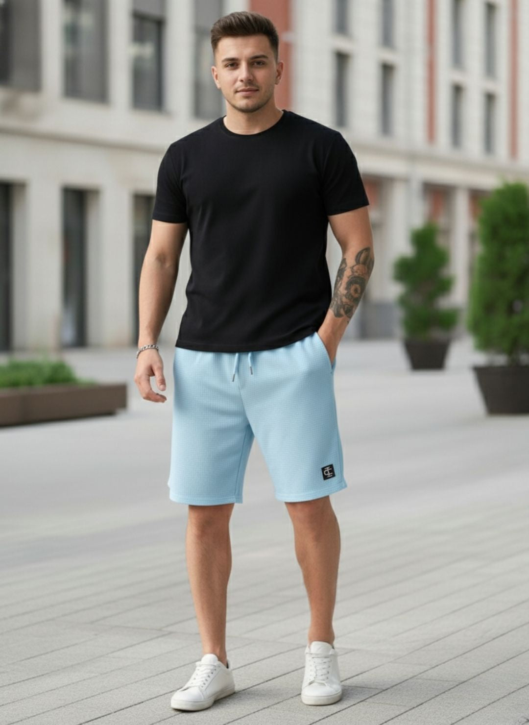 Men's Sky Blue Premium Waffle Knit Shorts