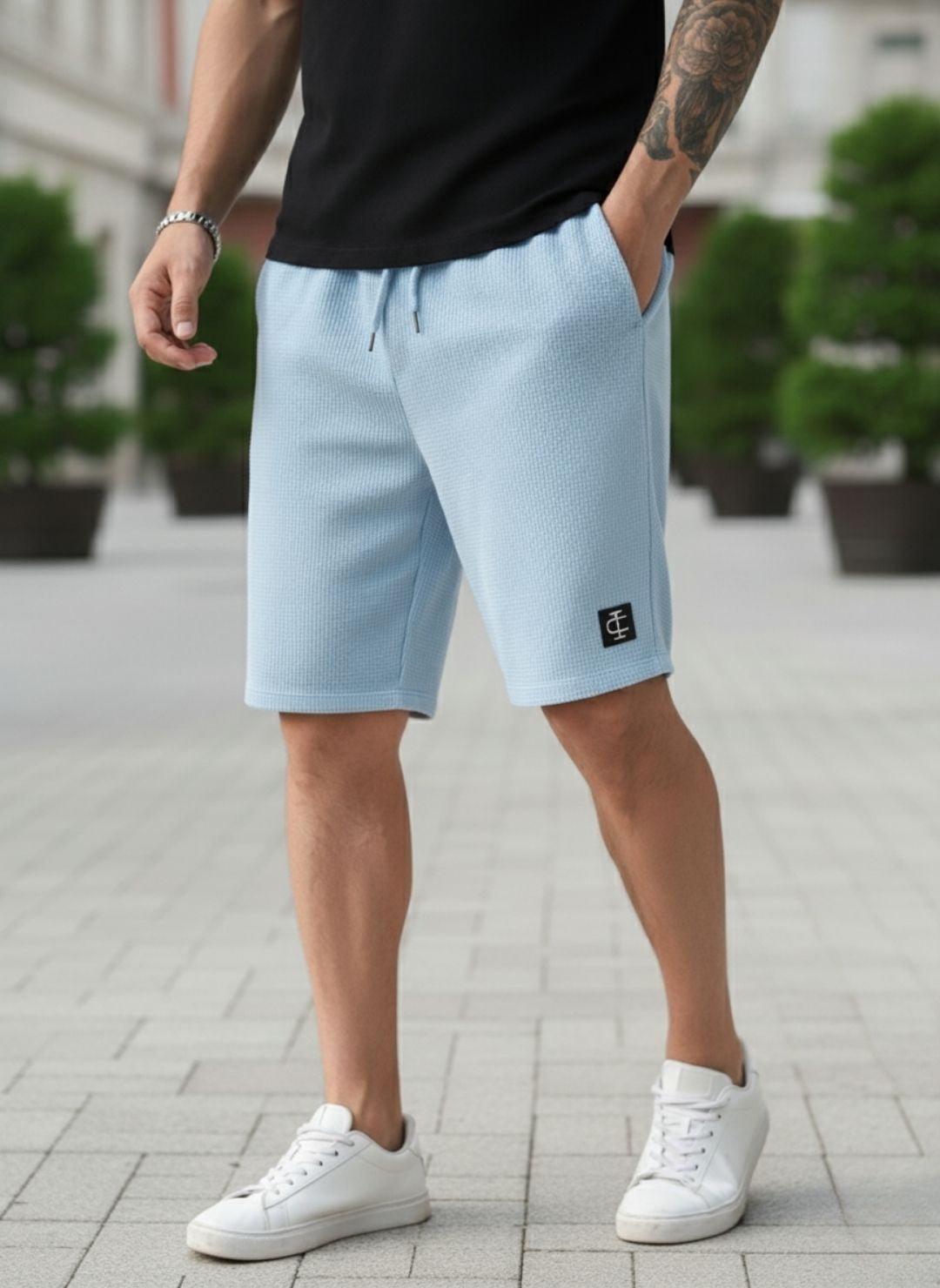 Men's Sky Blue Premium Waffle Knit Shorts