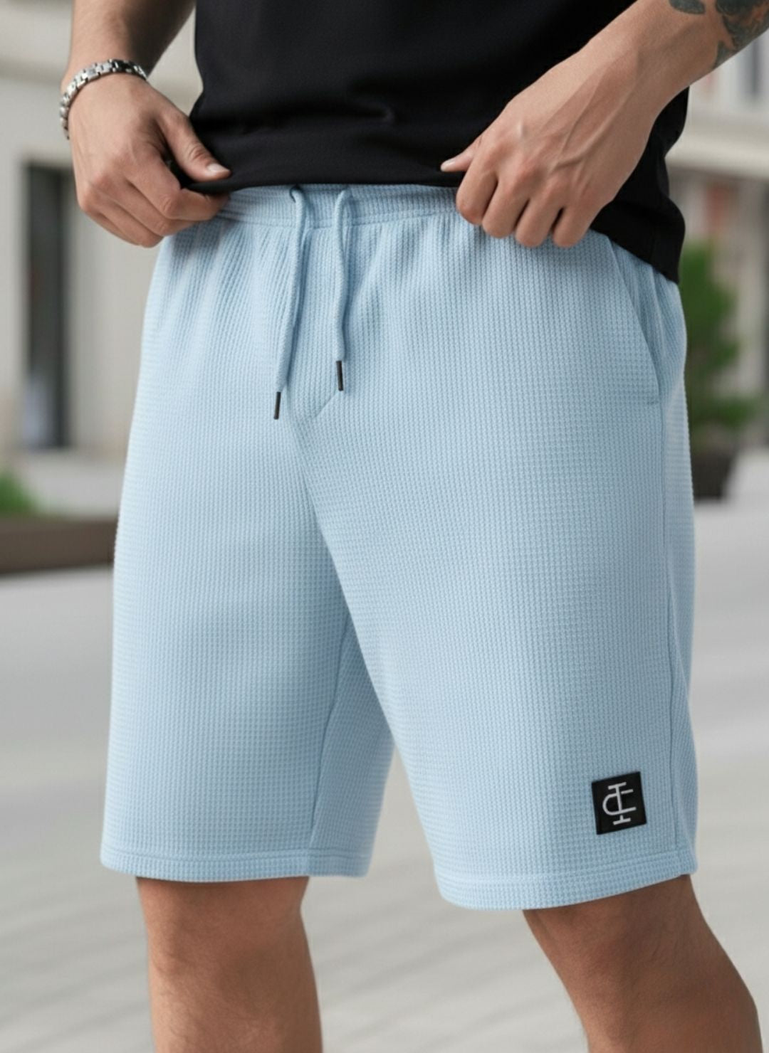 Men's Sky Blue Premium Waffle Knit Shorts
