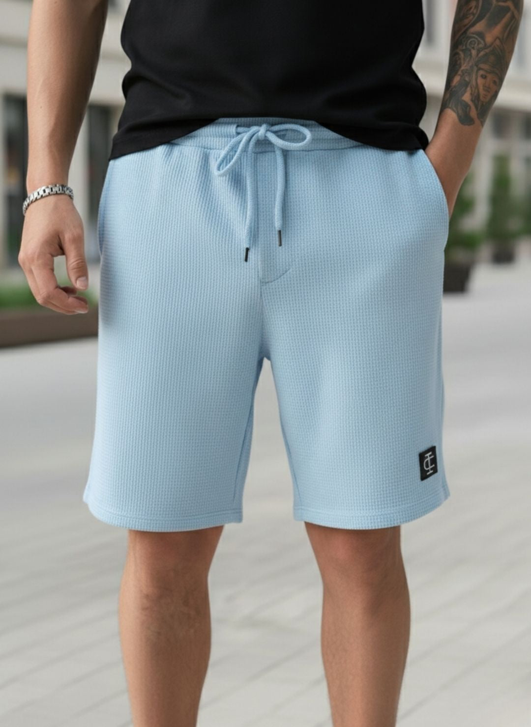 Men's Sky Blue Premium Waffle Knit Shorts