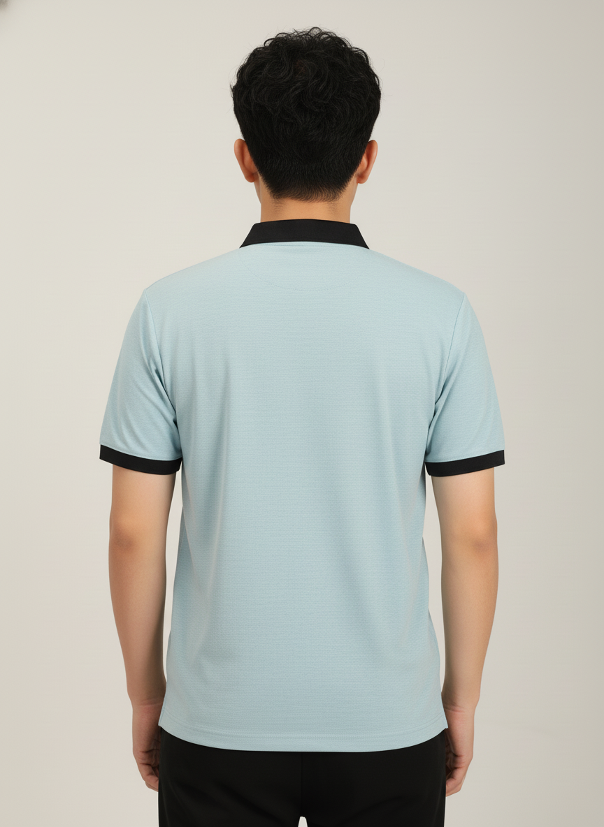 Men’s Sky Blue Premium Stretch Polo with Contrast Ribbed Collar T-Shirt