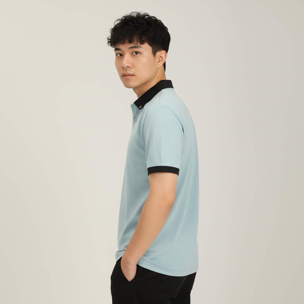 Men’s Sky Blue Premium Stretch Polo with Contrast Ribbed Collar T-Shirt