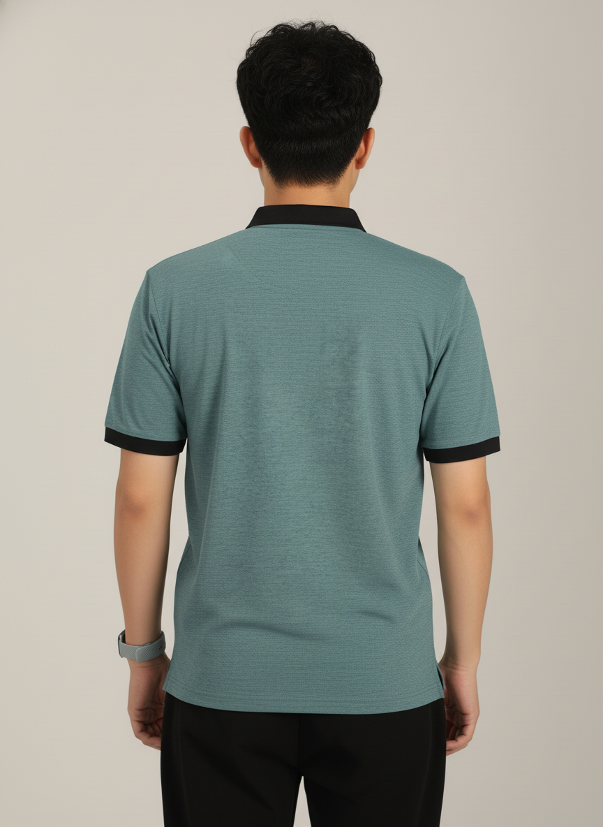 Men’s Slate Teal Green Premium Stretch Polo with Contrast Ribbed Collar T-Shirt