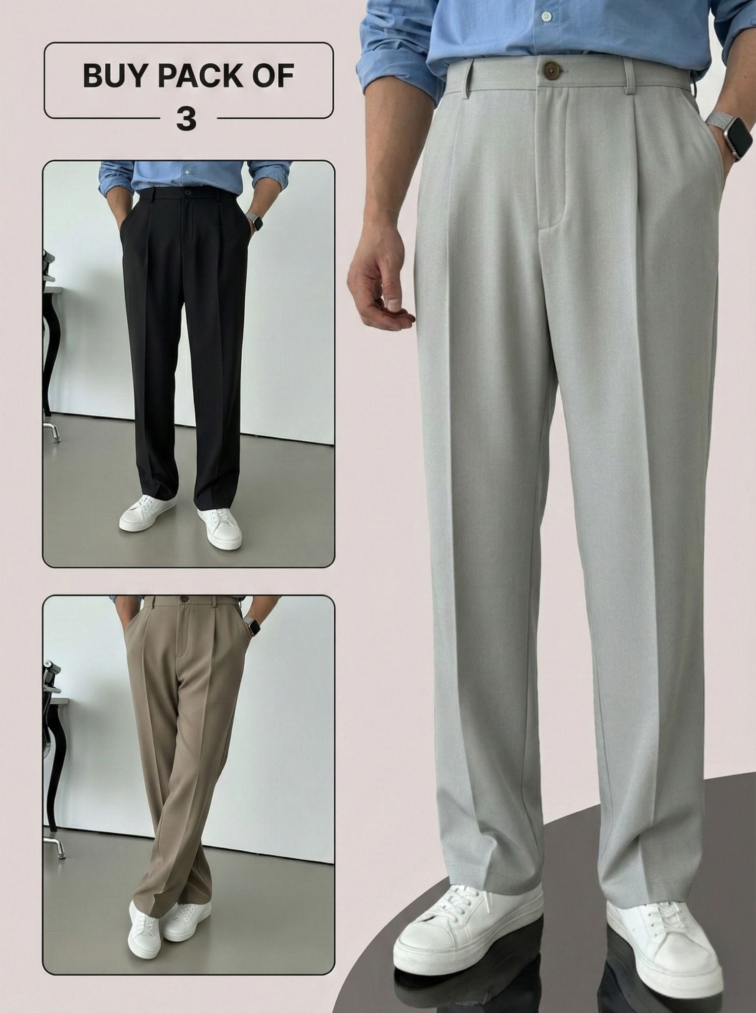 Pick Any 3 Korean Single Pleated Trousers Combo