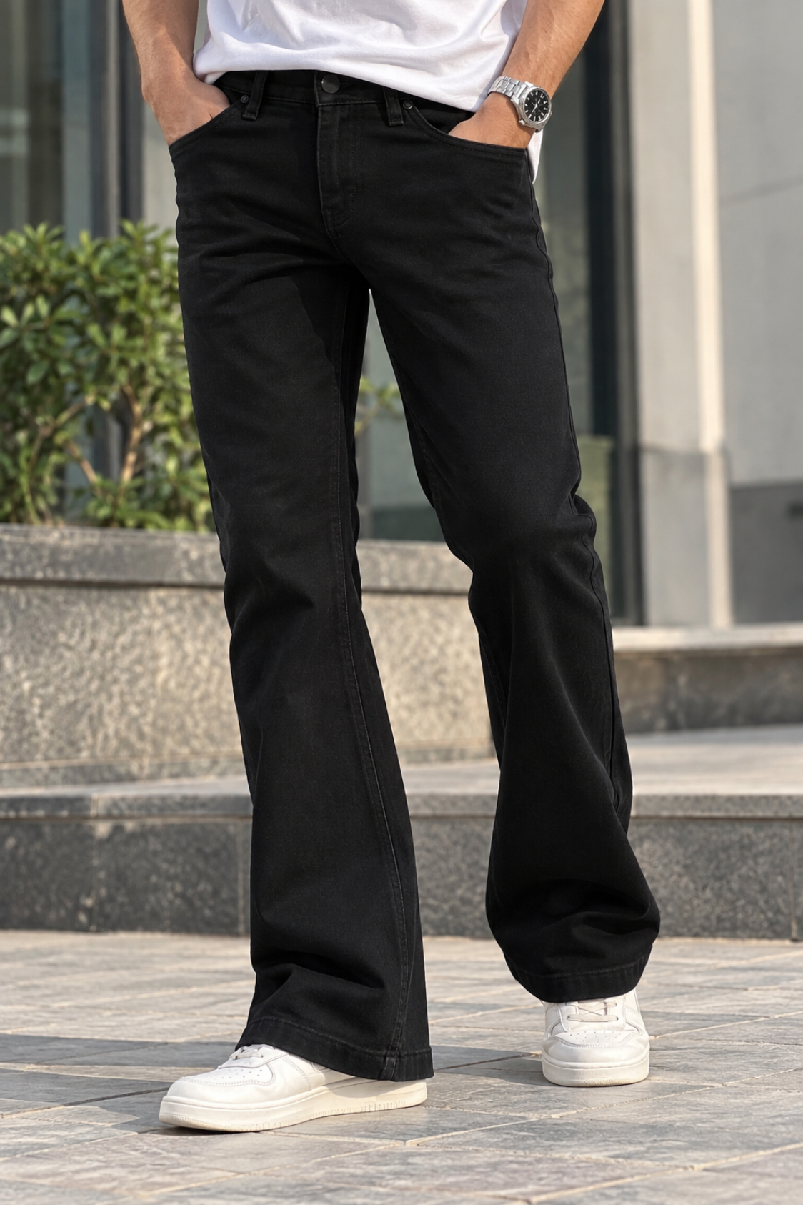 Men's Solid Bootcut Jeans – Black
