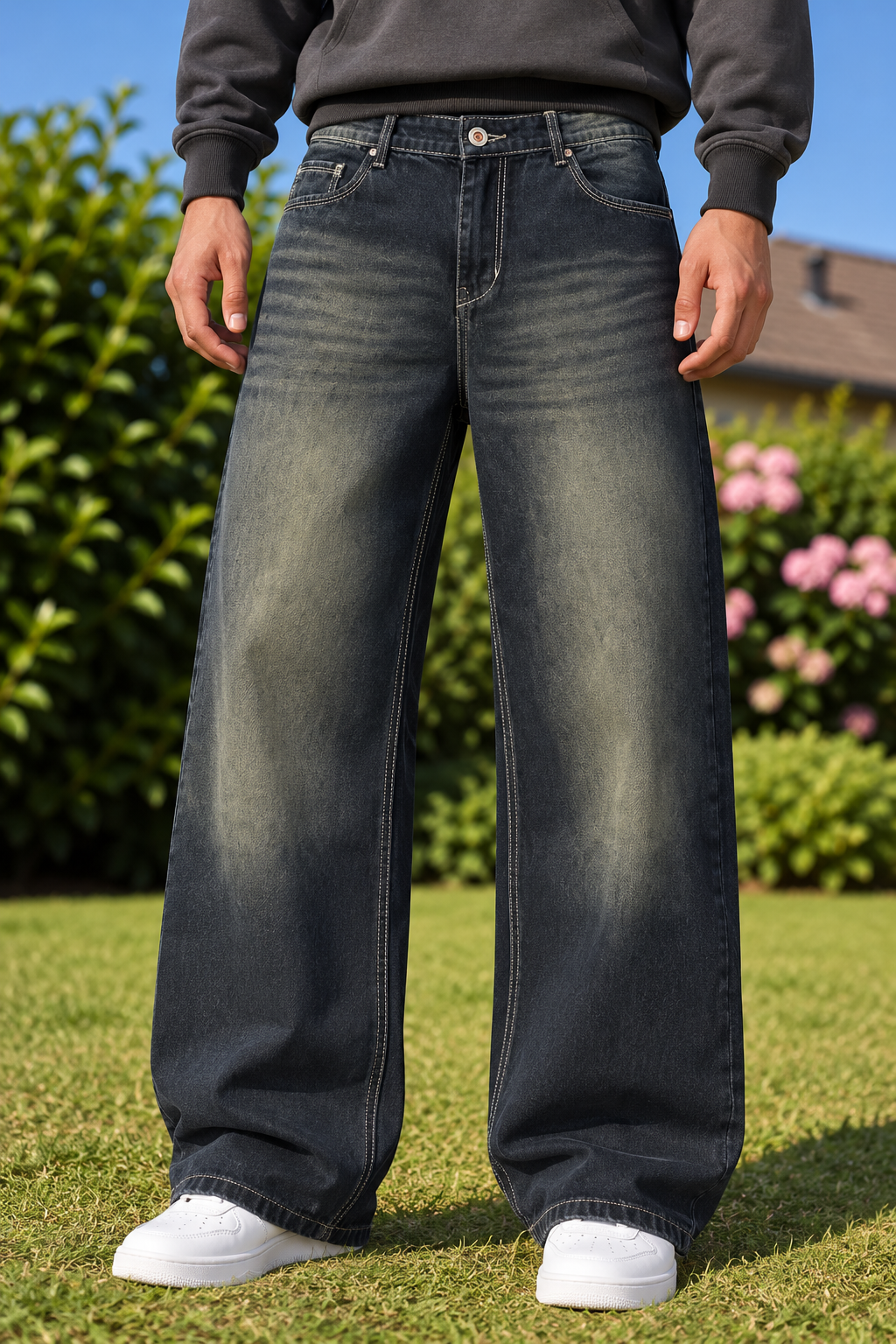 Men's Straight Fit Faded Denim Jeans - Black Yellow