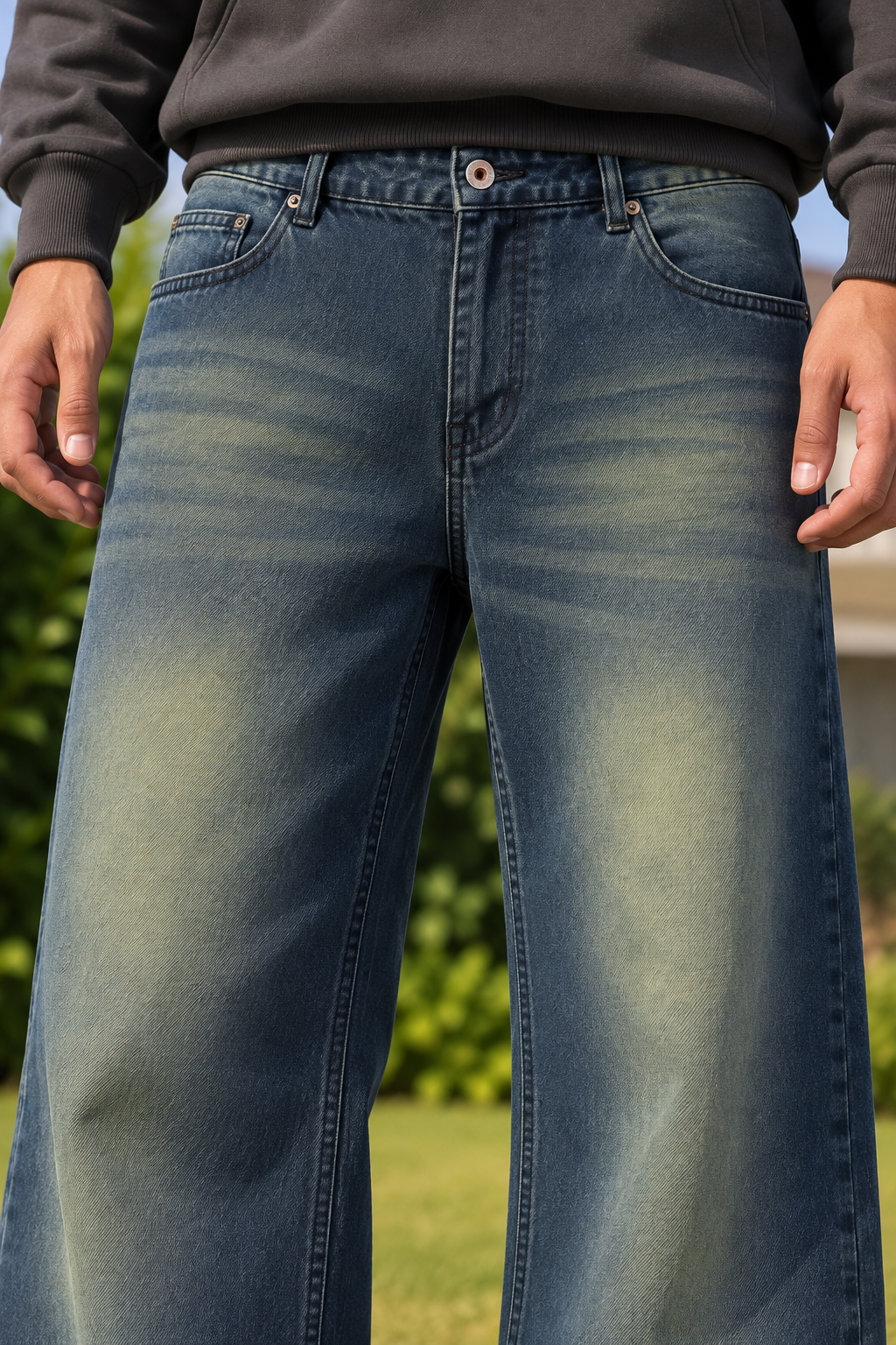 Men's Straight Fit Faded Denim Jeans - Vintage Blue