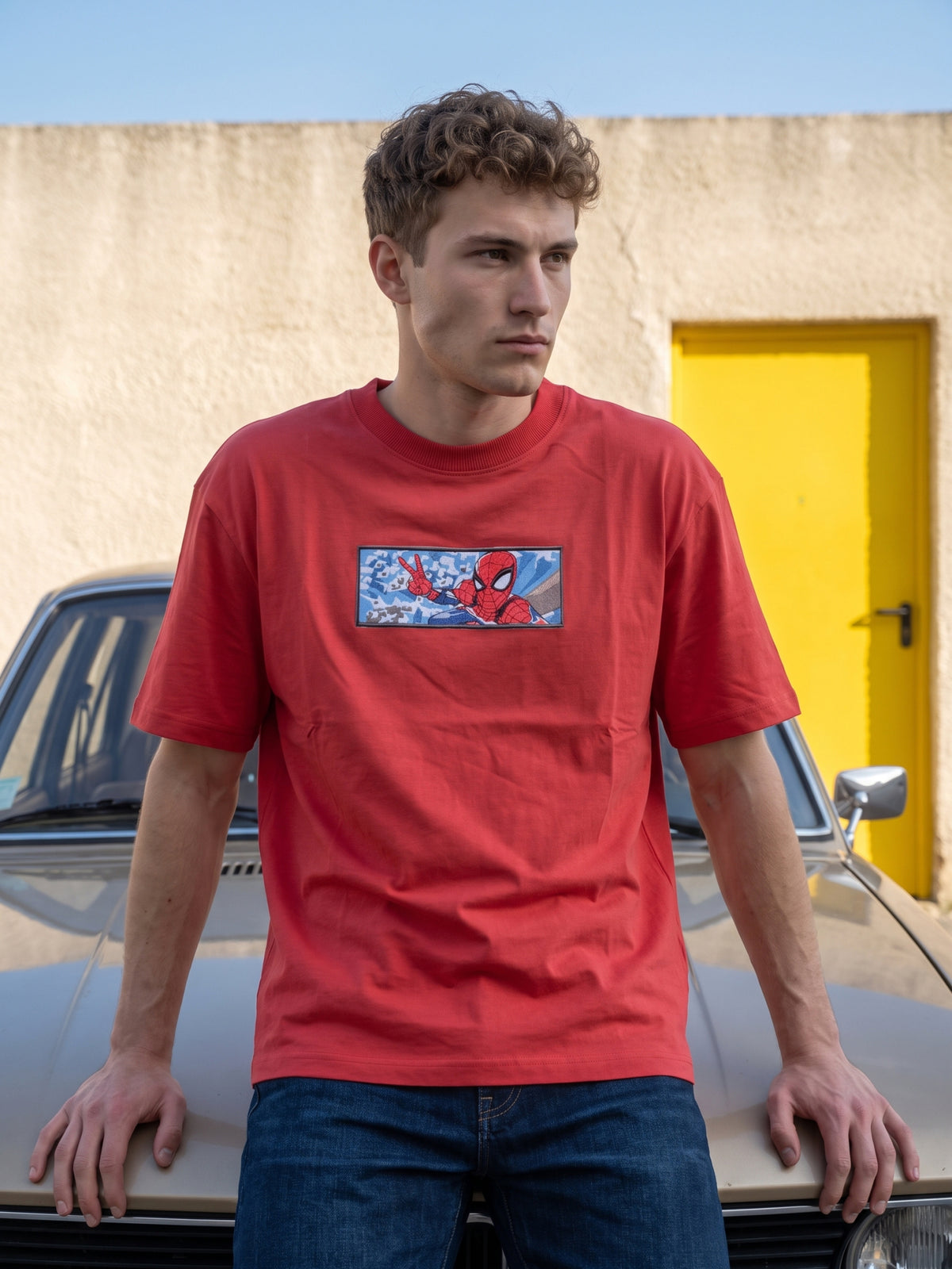 Men’s Premium Graphic Patch Oversized T-Shirt - Red