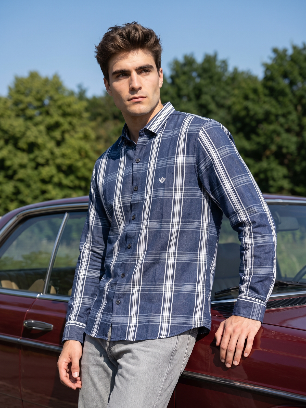 Men's Blue Check Casual Shirt