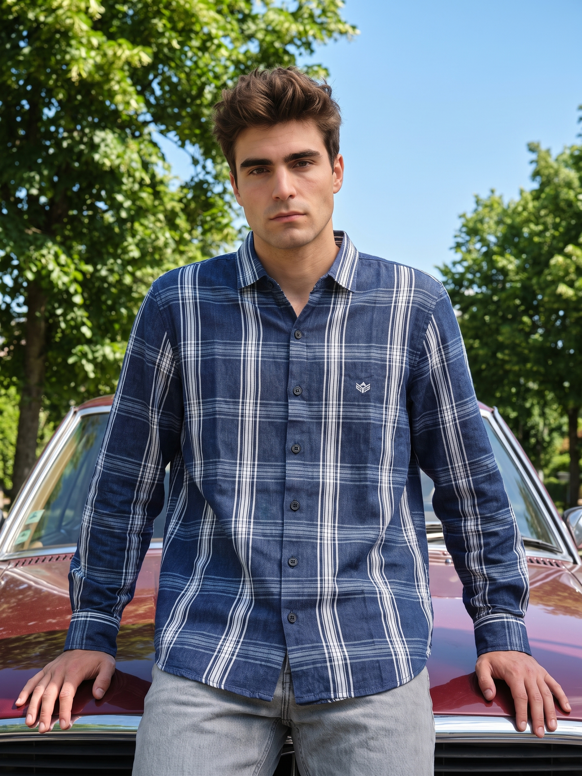 Men's Blue Check Casual Shirt
