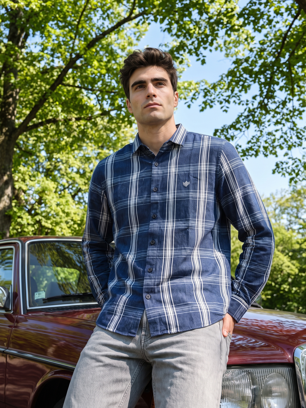 Men's Blue Check Casual Shirt