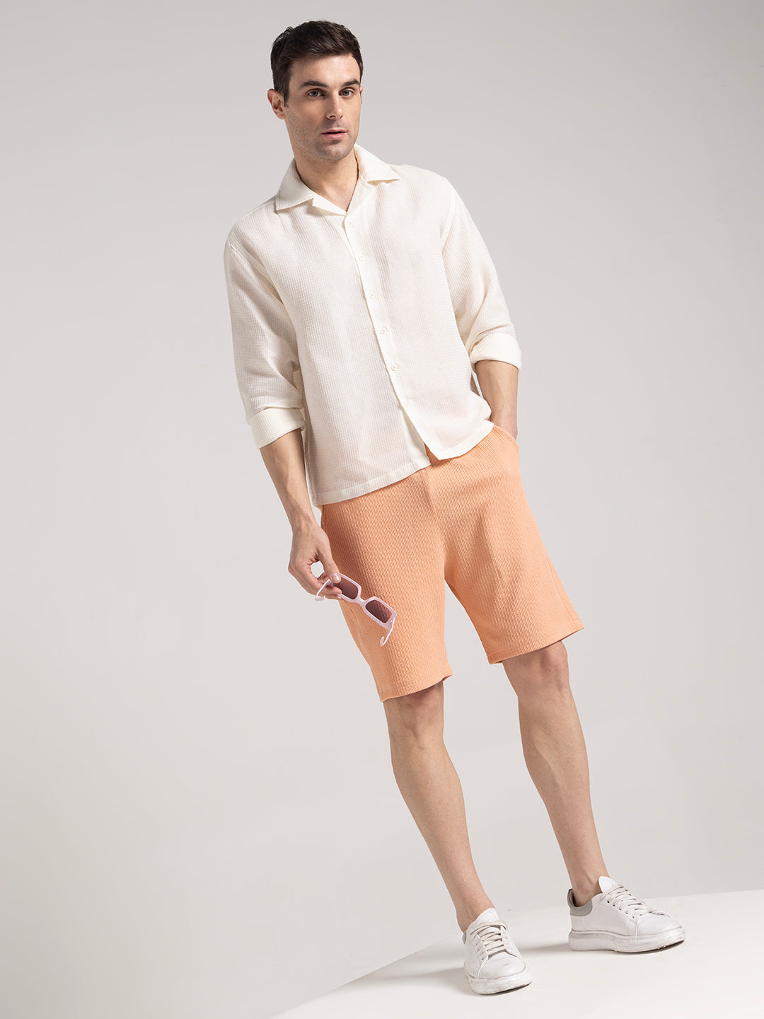 Men's Peach Ribbed Shorts