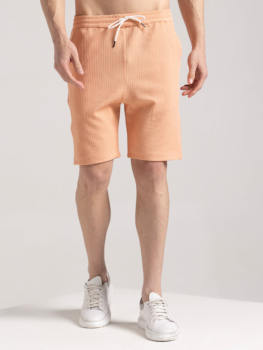 Men's Peach Ribbed Shorts