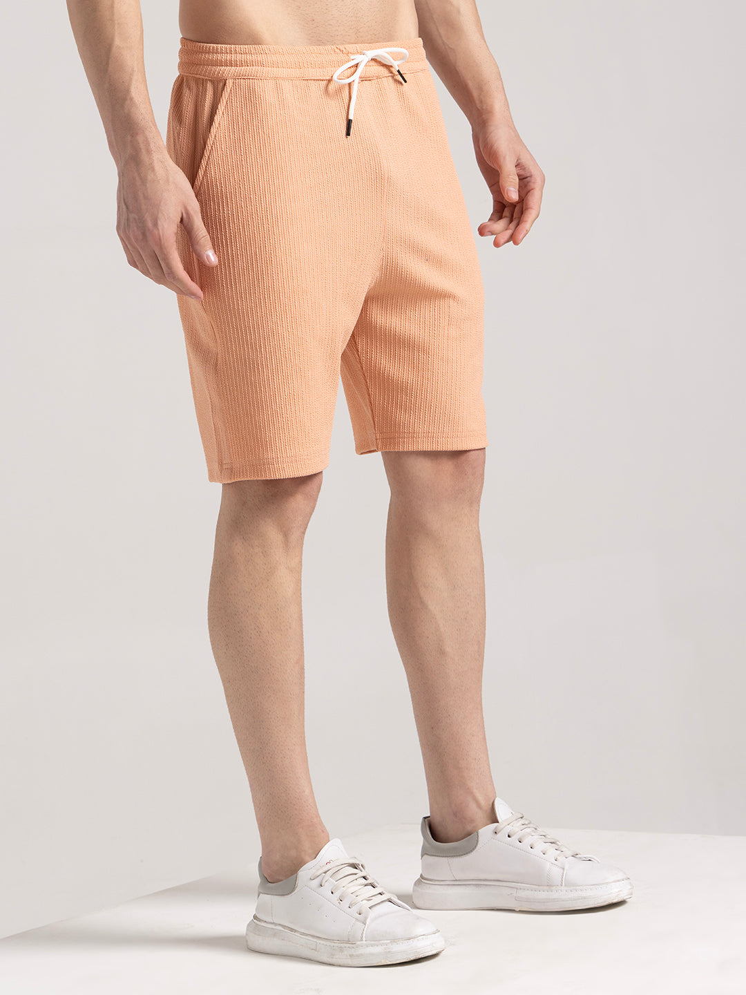 Men's Peach Ribbed Shorts
