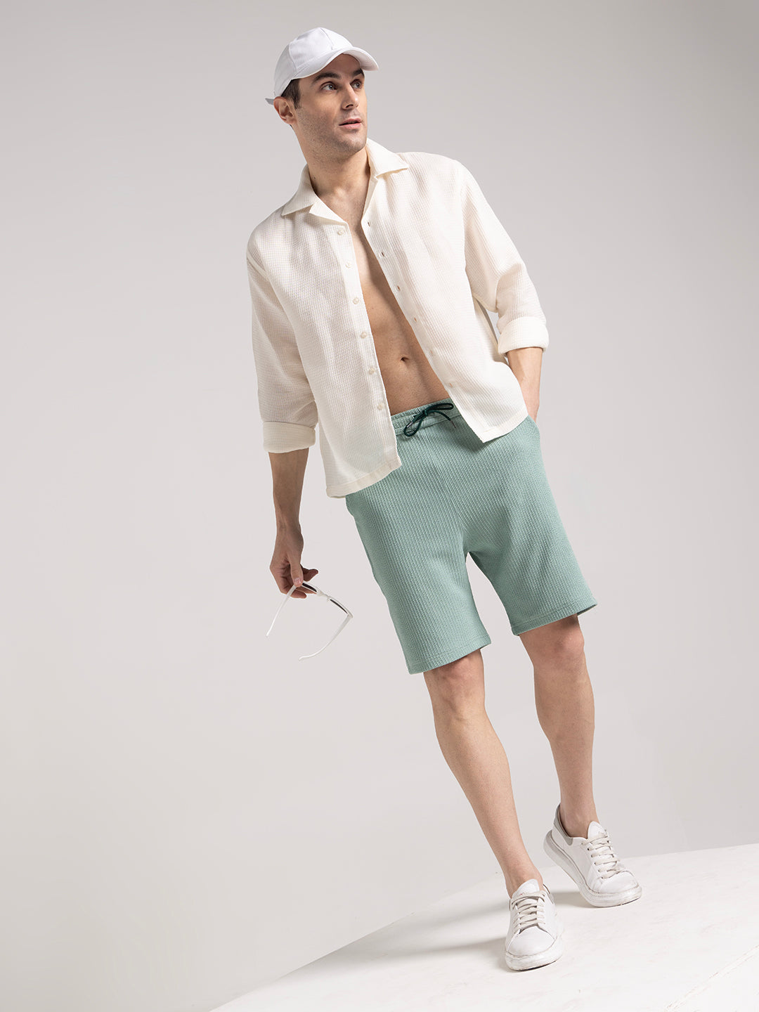 Men's Sea Green Ribbed Shorts