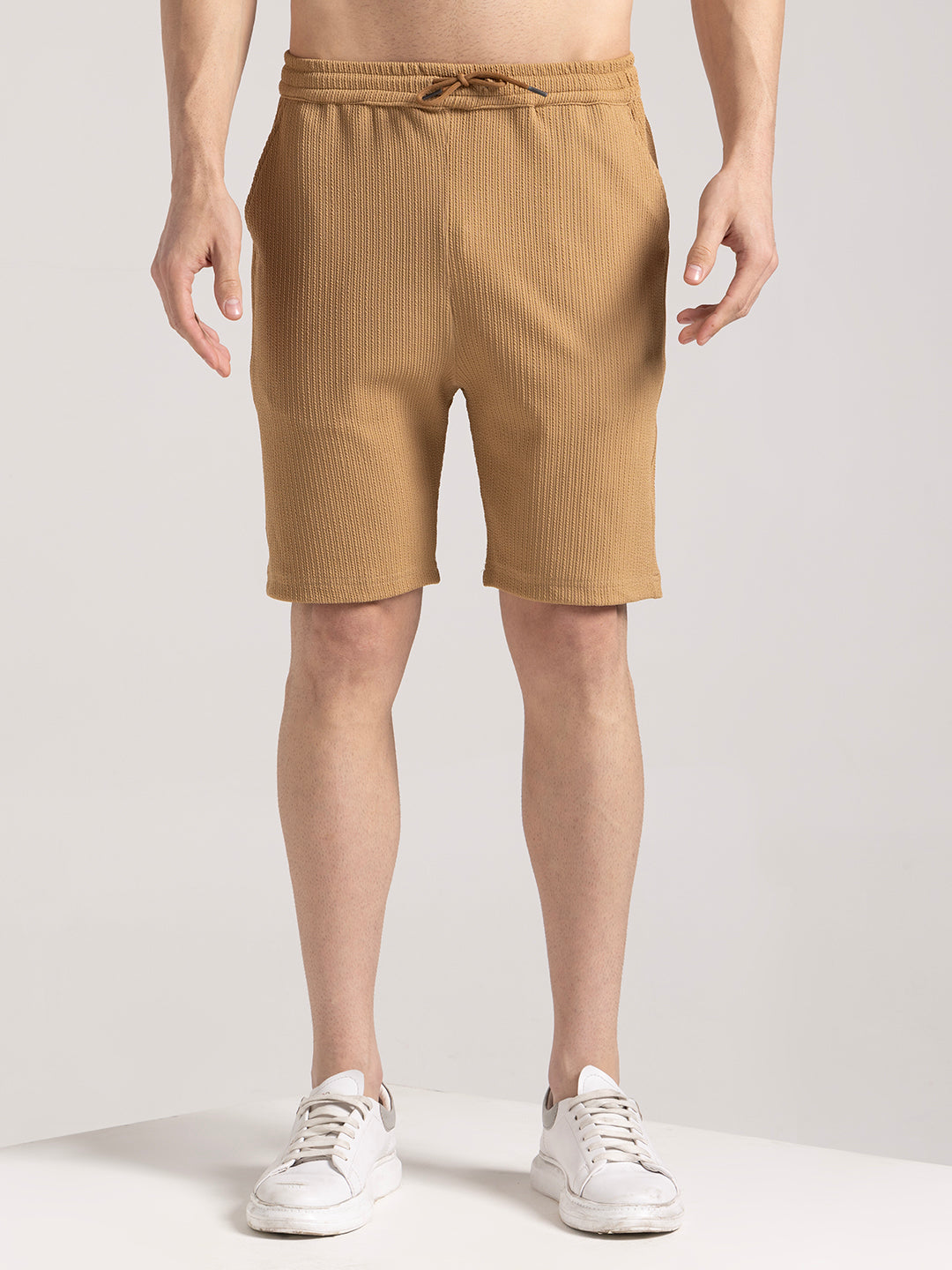 Men's Pale Begie Ribbed Shorts