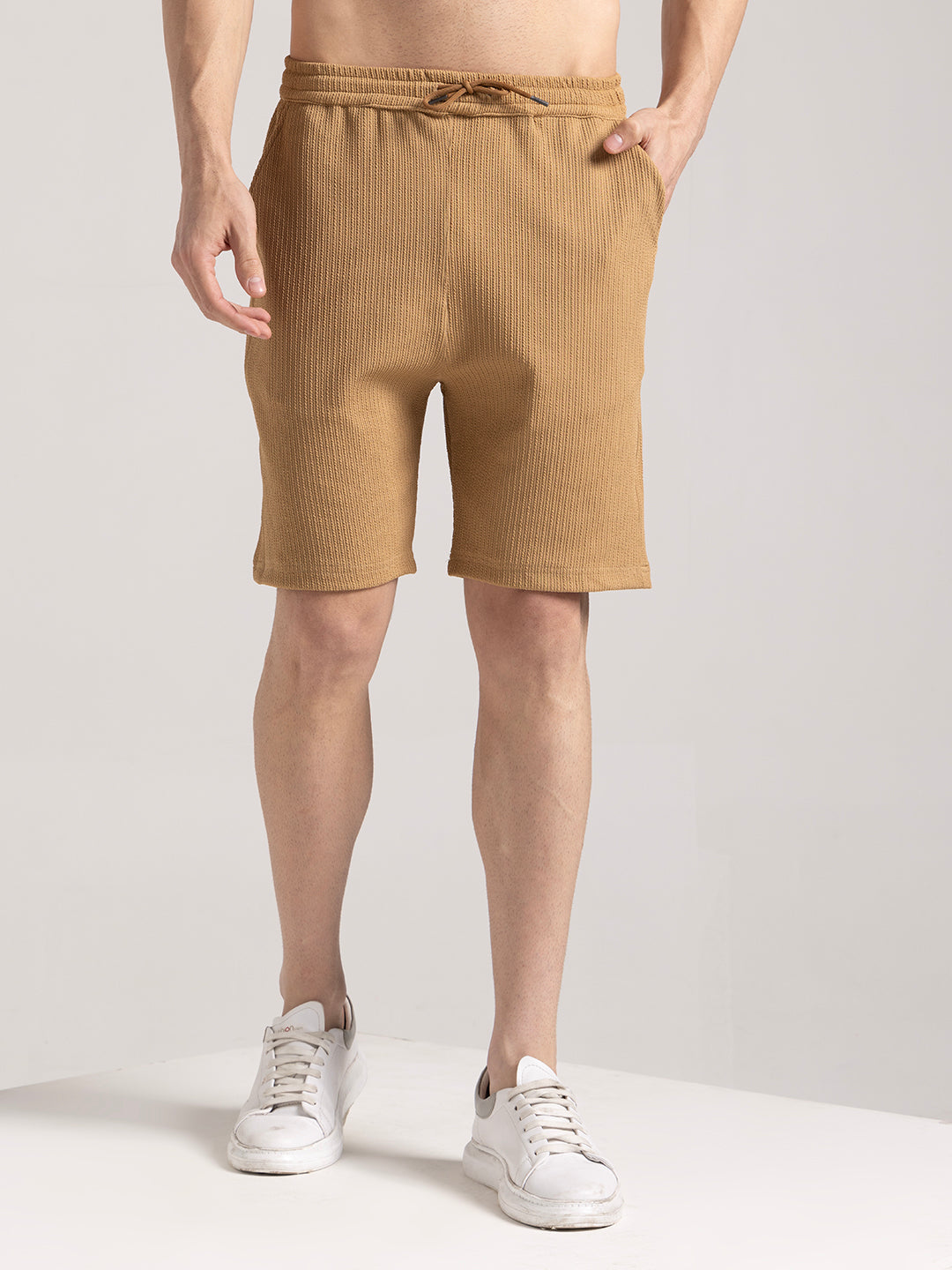 Men's Pale Begie Ribbed Shorts