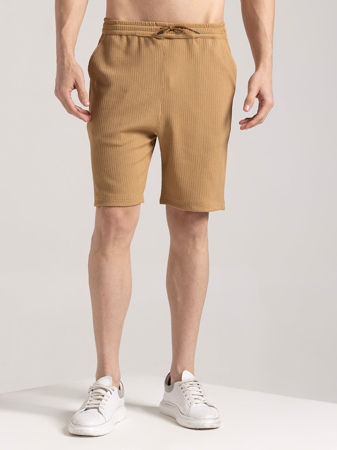 Men's Pale Begie Ribbed Shorts