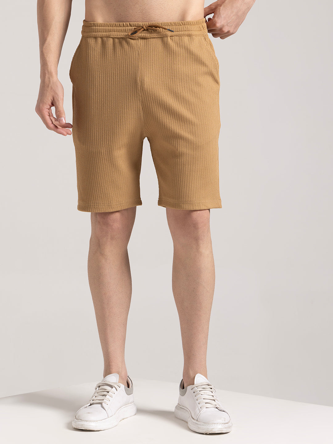Men's Pale Begie Ribbed Shorts