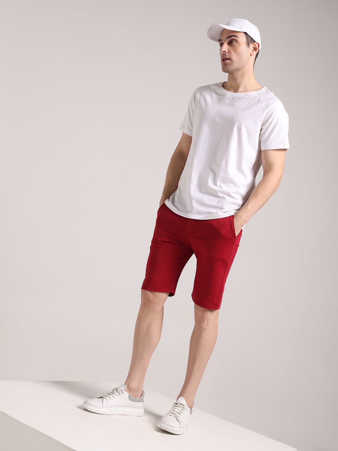 Men's Maroon Lycra Chinos Shorts