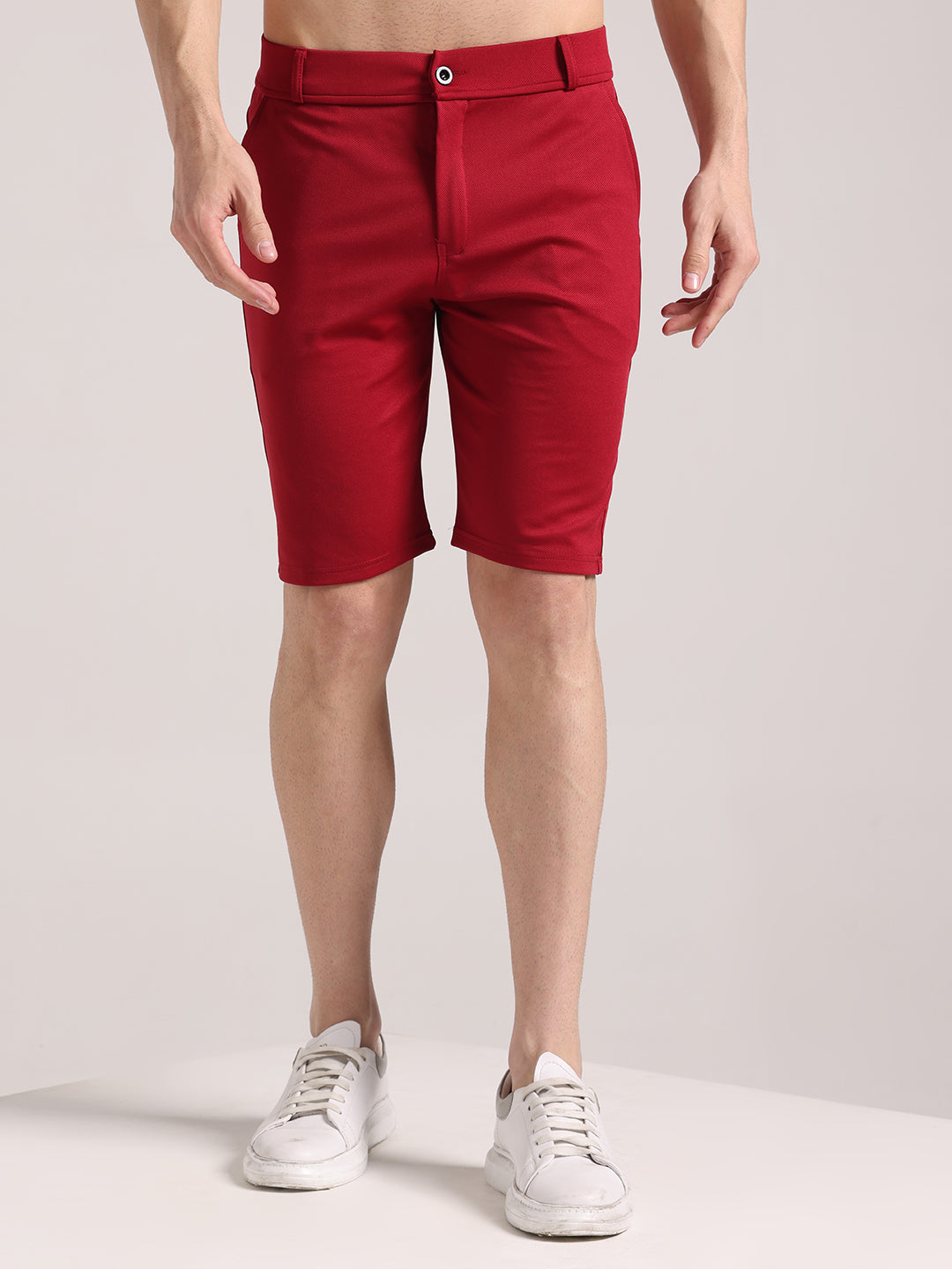 Men's Maroon Lycra Chinos Shorts