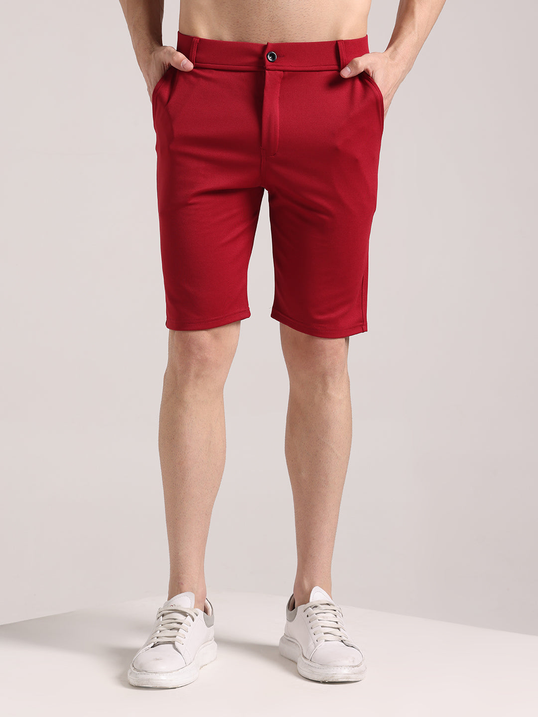 Men's Maroon Lycra Chinos Shorts