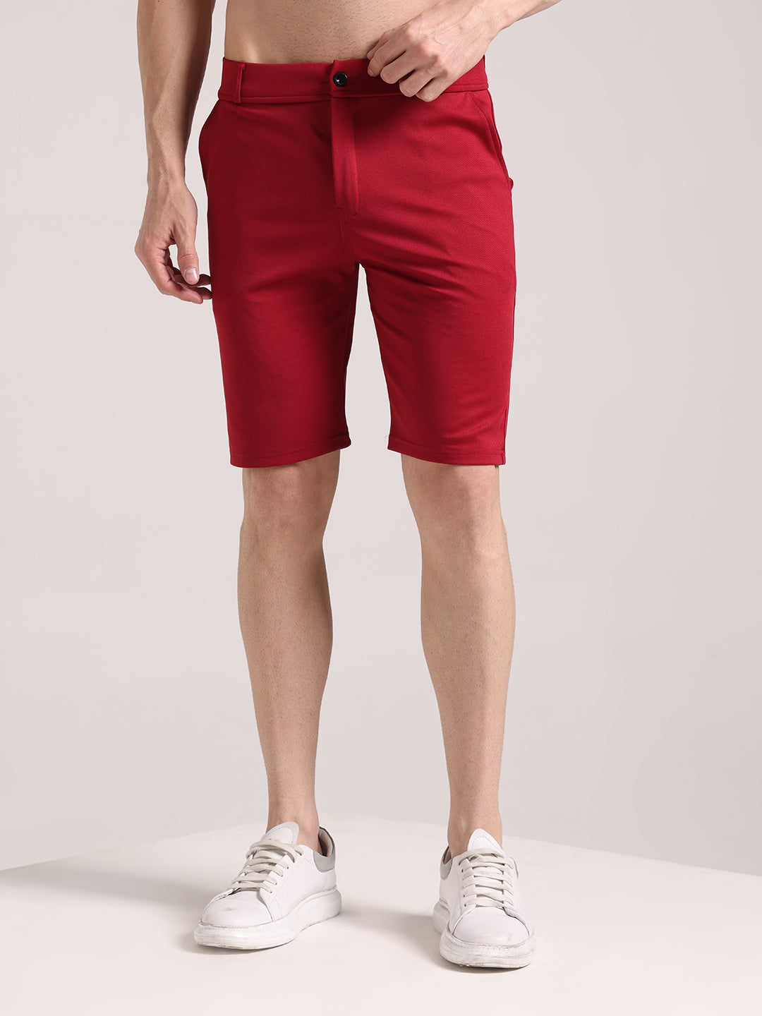 Men's Maroon Lycra Chinos Shorts