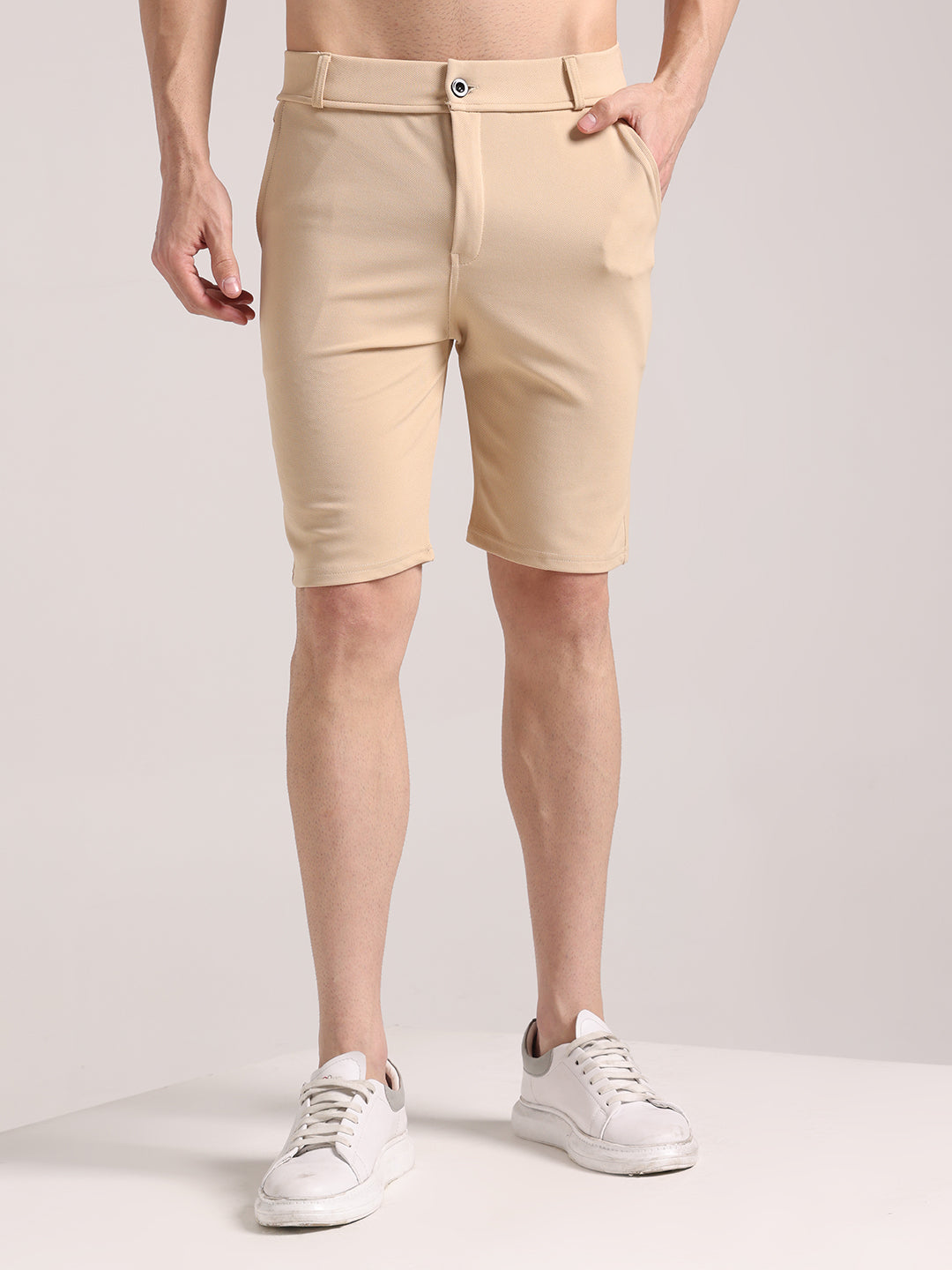 Men's Cream Lycra Chinos Shorts