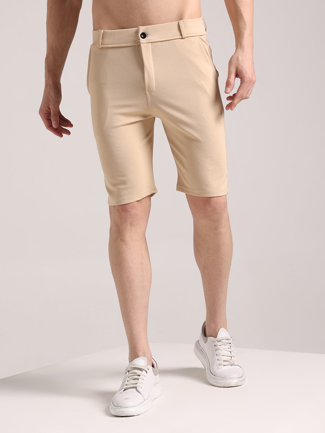 Men's Cream Lycra Chinos Shorts